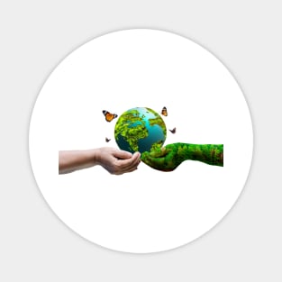 Human Hand Holding a Globe on Transparent Backgrounds Magnet